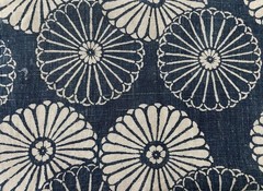 Vintage Japanese Handwoven Katazome Boro Indigo Fabric Chrysanthemum Faded 62″