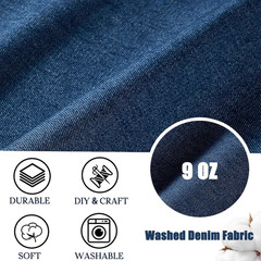 9OZ Washed Denim Fabric by the Yard, 71″ Wide Polyester Cotton Jean Material for