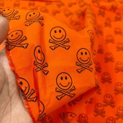 Casual Shirts Boxer Shorts Orange Cotton Fabric Smiley Skull & Crossbones Print