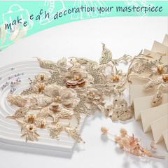 Colorful Flower Fabric Beaded Lace Applique,3D Embroidered Flower Fabric Patch f