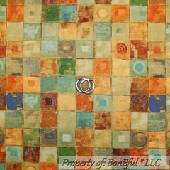 BonEful Fabric FQ Cotton Quilt Brown Green Tan Small Block Stripe Fall Color Dot