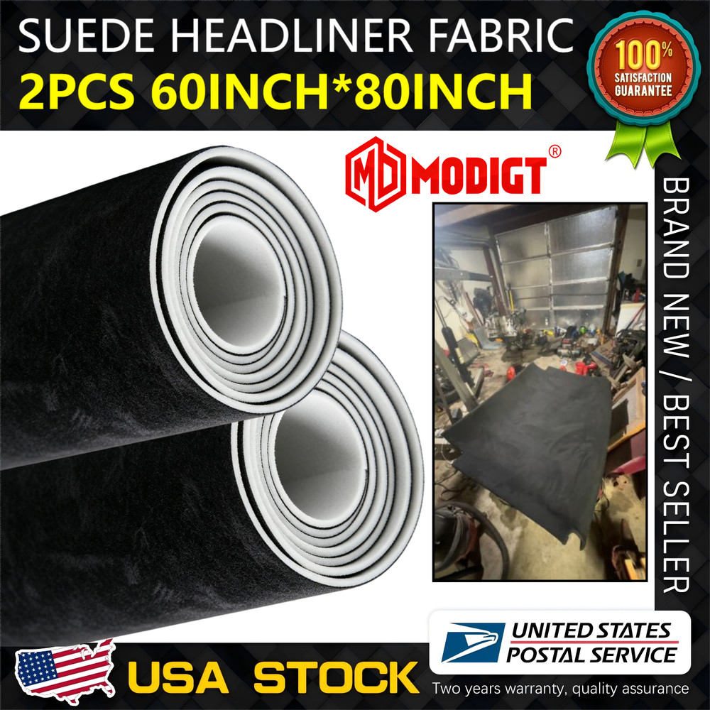 3MM Black Suede Headliner Fabric 2*60″x80″ Foam Backed for Car Inner Roof Repair