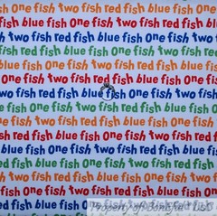 BonEful FABRIC FQ Cotton Quilt White Red Blue Yellow Green One Fish Two Dr Seuss