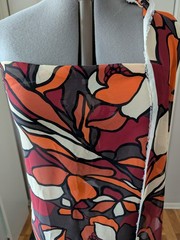 Brown, Orange, Red Mod Floral Chiffon Apparel Fabric Remnant – 1 Yards x 58″
