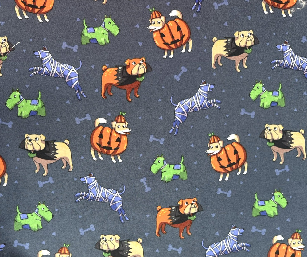 Fabric Dogs in Halloween Costume on Dark Grey – Cotton BTY