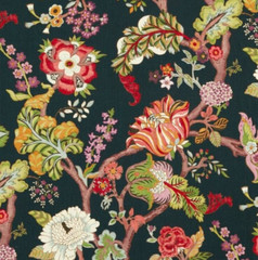 SANDERSON CURTAIN FABRIC “Fusang Tree” 2.7 METRES INK BLACK/MULTI 100% LINEN