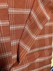 Vtg 70s Rust Ivory Plaid Fabric Orange FALL Same both sides SBTHY 18″x42″ Cotton