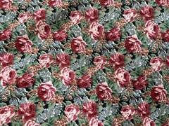 Vintage COTTON chintz fabric 2.3 yards, roses, P.S. Designs, pink, mauve, green