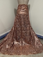 Coco Brown Orange Sequins Embroidered Lace fabric 50” Width 1 Yard