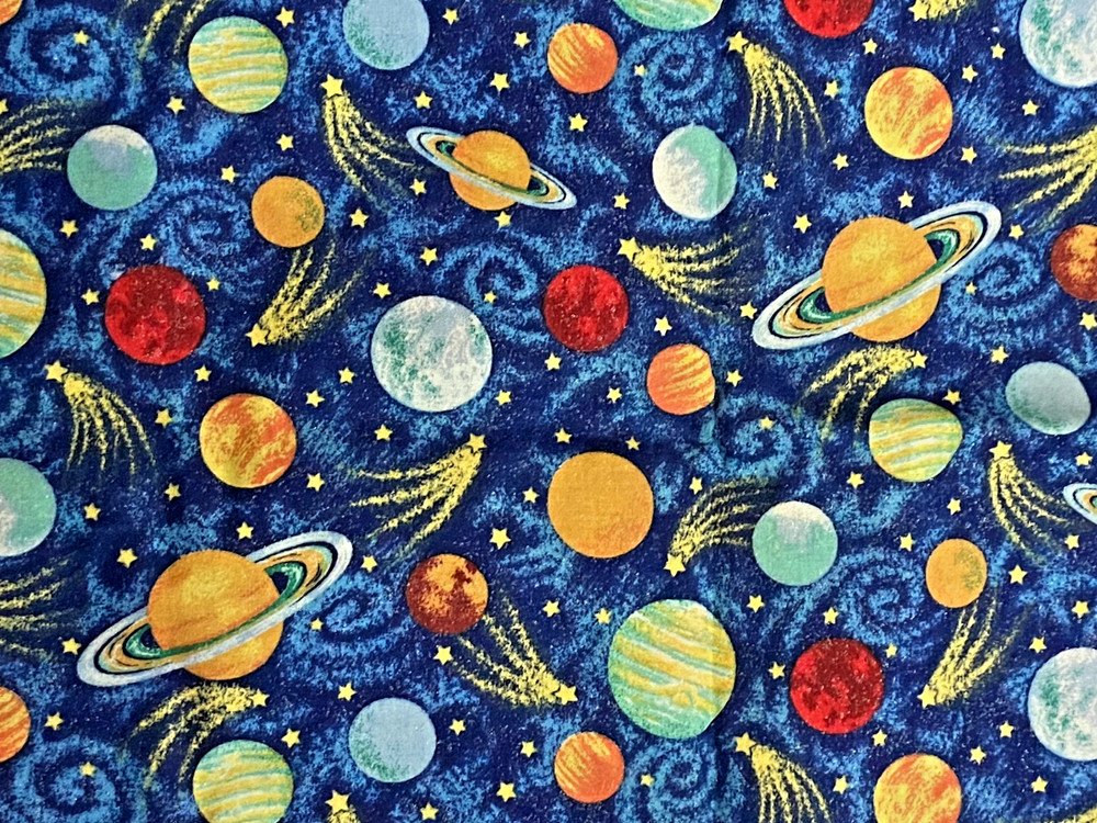 Blue Shimmer Glitter OUTER SPACE Planets COMETS Cotton Fabric 1 yd