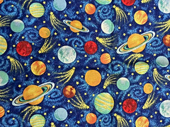 Blue Shimmer Glitter OUTER SPACE Planets COMETS Cotton Fabric 1 yd