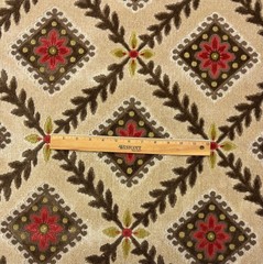 DESIGNER FLORAL ROSETTE VELVET BEIGE RED GEO FLORAL VINE FABRIC 2 YARD 43″W