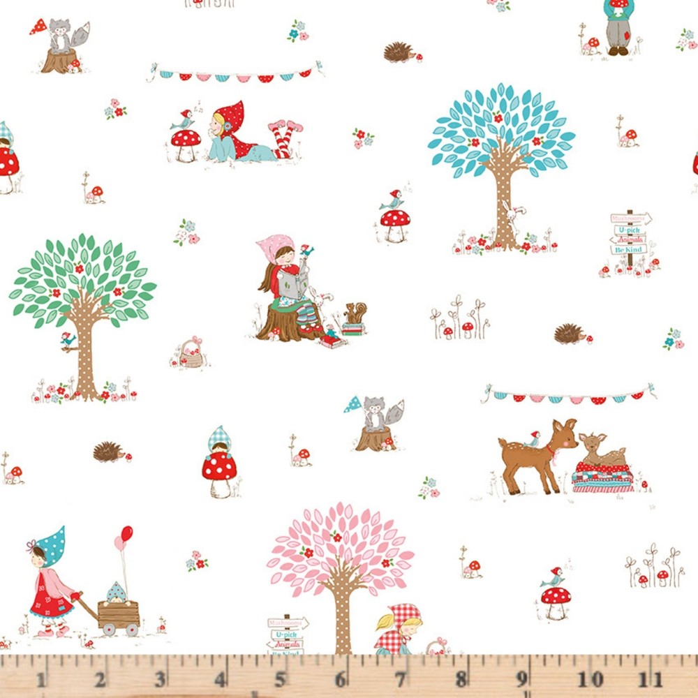 Whimsical Woodland Main White Fabric C17640 Tasha Noel By half yd cont cuts