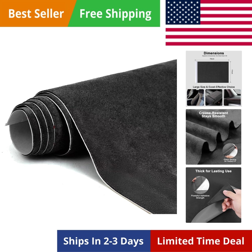 Black Suede Fabric Wrap – 17×70 inch Suede Wrap for Car Interior – Self-Adhes…