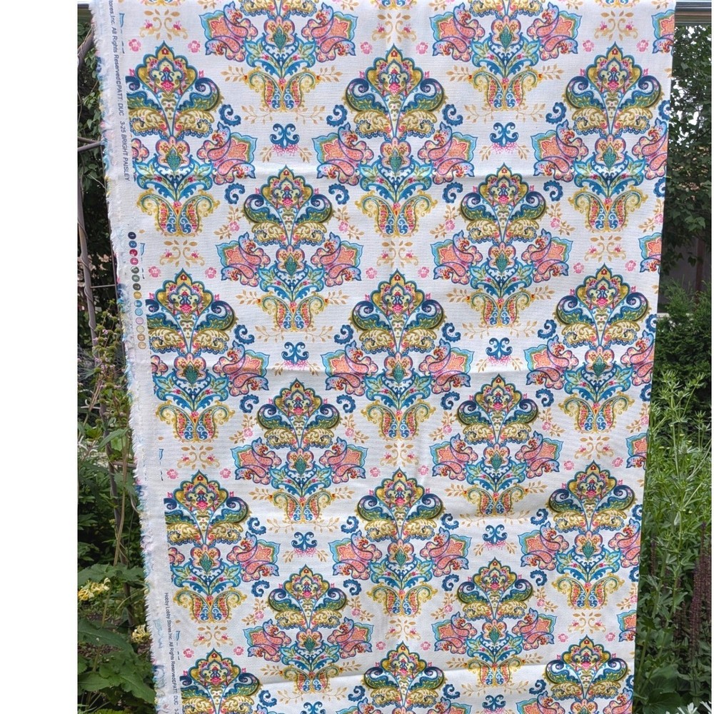 Hobby Lobby Bright Paisley Fabric Multi Color Medallion Damask 46×78 2.16 Yards