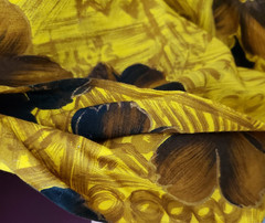 Yellow Gold Brown Vintage Hawaiian Cotton Sewing Fabric 108 x 36 in 3 yards
