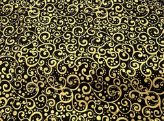 Lux Timeless Treasures Black Gold Metallic Scroll Cotton Quilting Fabric 46X42