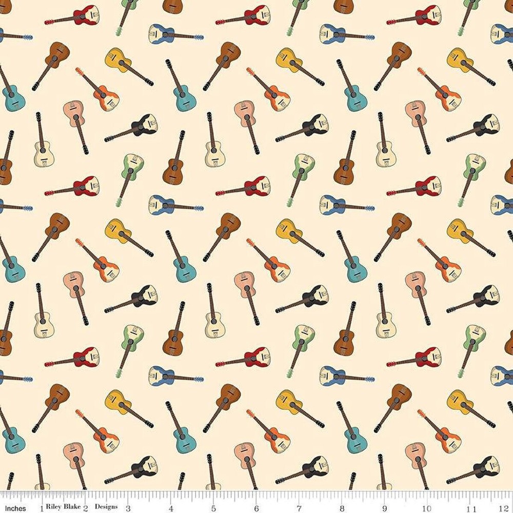 Cowboys Guitars Cream Cotton Fabric