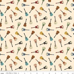 Cowboys Guitars Cream Cotton Fabric