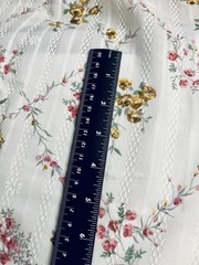VTG Red Orange & Tan Florals on White DIMITY Embroidered Raised Threads BTFQ
