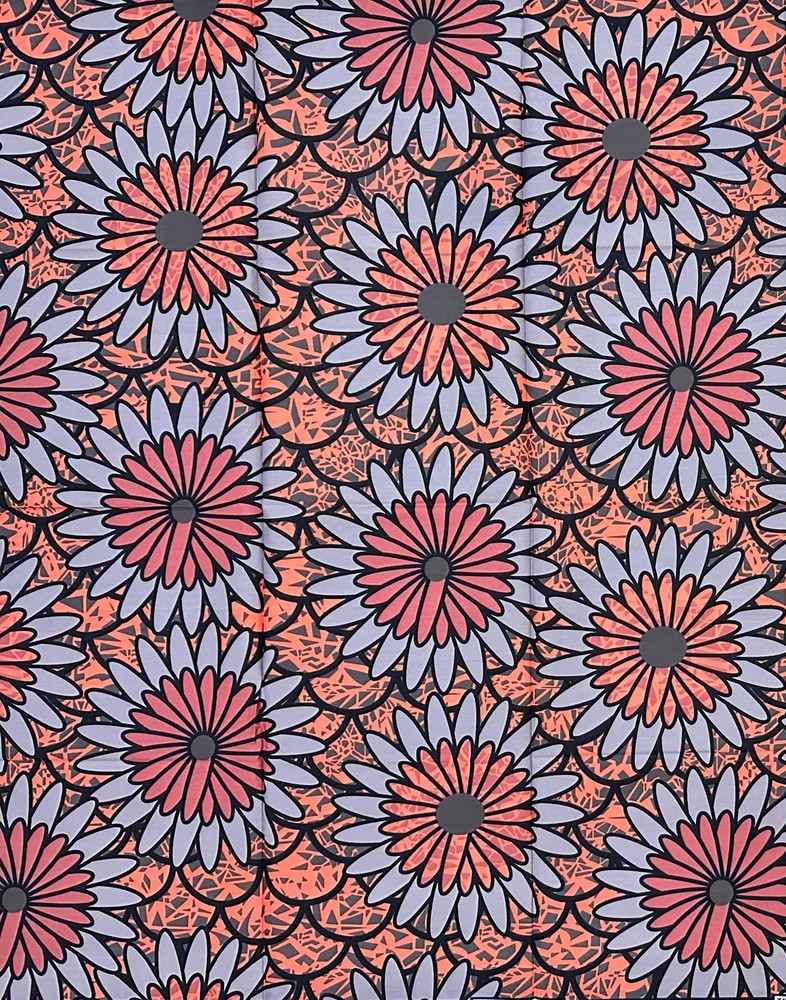 African Fabric/ Ankara – Coral, Gray, Mauve ‘Morning Bouquet’ Design, 1 YARD