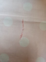 Fabric Remnant Material 24×90″ Cut Stains Fade Peach Pink Polka Dot Distressed