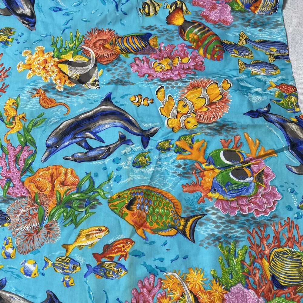 Fabric Blue Aqua Fish Dolphin Tropical Rainbow Fish Cranston Collection READ