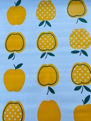Oilcloth Fabric Tremso Yellow Apple with Dots Pattern Sold in Yard or Bolt