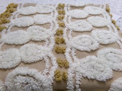 Vtg Chenille Bedspread Fabric Creamy Caramel White Dot Swirl Design 12×38″ Piece