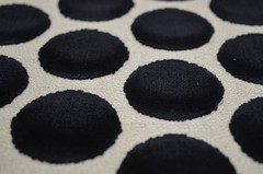 Buttons Black 1.75 inch Cut Velvet Polka Dots on White Regal Upholstery Fabric
