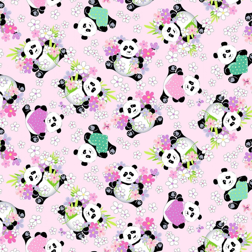 Pink Panda Party Tossed Pandas # SB20427-520, sold in 1/2 yard increments