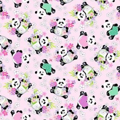Pink Panda Party Tossed Pandas # SB20427-520, sold in 1/2 yard increments