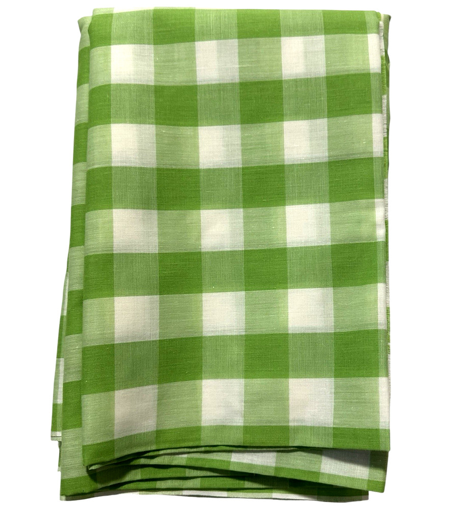 Vintage Large 1 in Gingham Print Fabric Cotton Blend 3 .25 Yds X 44″ Green READ