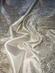 FAUX SILK EMBROIDERED~DRAPERY UPHOLSTERY Sold By The Yard – Bone / Ivory