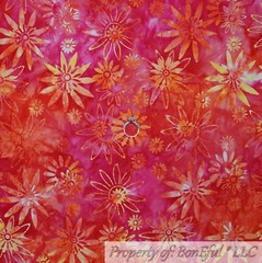 BonEful Fabric FQ Cotton Quilt Red Pink Orange Yellow Tone BATIK Pattern Print S
