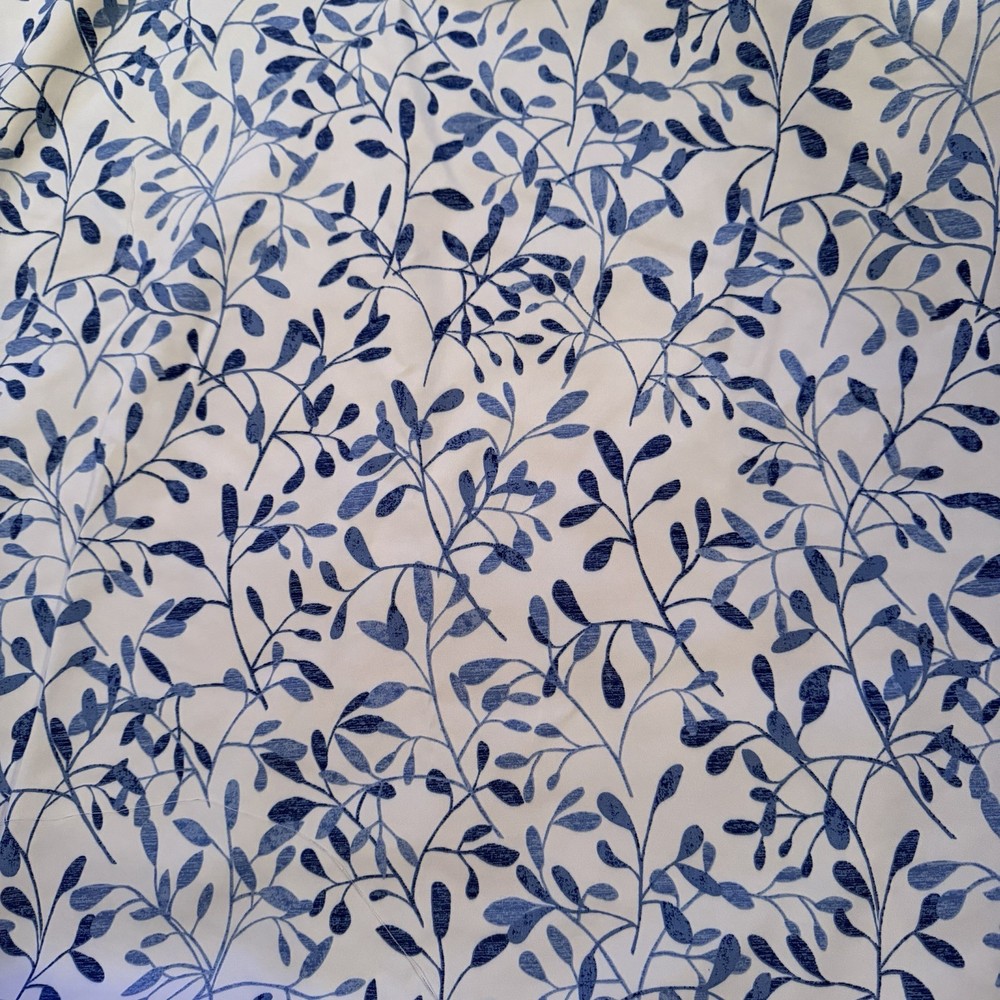 White Fabric Blue Leaf Flowers Plants Cotton Blend 2-2/3 yds x 52” Quilting
