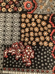 Black Grey Red Golden Floral Blocks Cotton Fabric 2Y x 44″W Haven Fabrics