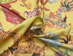 HAMILTON HIMALAYA JONQUIL YELLOW ASIAN TIGERS DRAGONS FABRIC BY THE YARD 54″W
