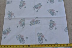 38″ x 44″, Vintage, Bunnies on Old Bicycles on White Quilt Fabric/Princess,C1378