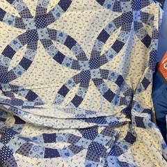 Cheater Quilt Fabric Wedding Ring 90s VTG 90×100 Duvet Blue & White NEW Sewing
