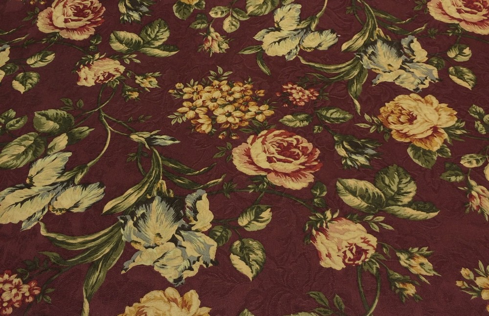 RICHLOOM FLORAL WINE RED VINE DRAPERY CURTAIN CUSHION FABRIC BY THE YARD 54″W