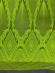 Francesca NEON YELLOW GREEN Vines and Diamonds Pattern Sequins on Mesh Lace Fab