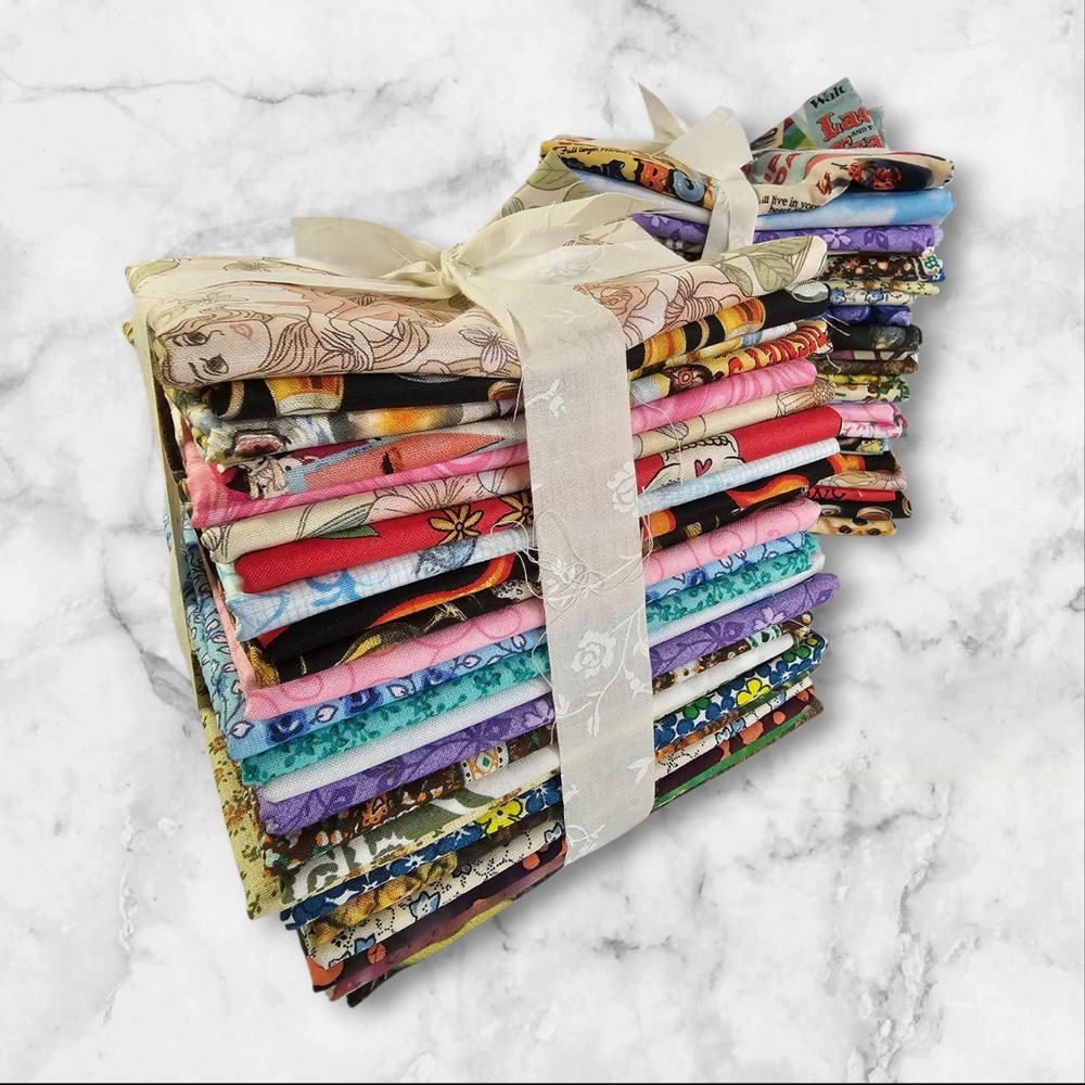 Cotton Fabric Fat Quarter Bundle: 25 Novelty Prints, Batik, Misc Stash Builder