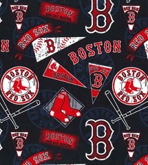 Boston Red Sox Vintage Fabric, HALF YARD, Baseball 100% Cotton Fabric-Washed