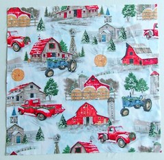 Cotton Fabric-Winter Colors Old Trucks and Barns 1 Piece 12″ L x 12 1/4″ W