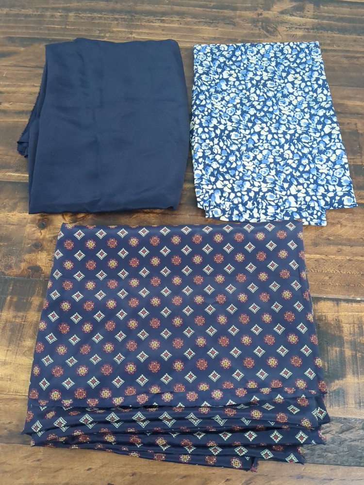 Lot of Blue Fabric, floral and solid color, 1.b 5oz