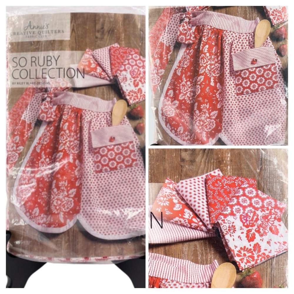 Annie’s Creative Quilters Fabric Club Riley Blake Apron Country Red White Floral