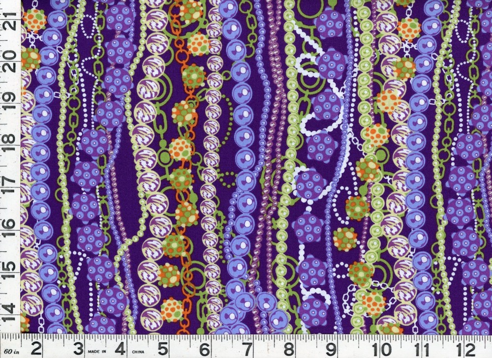 Purple, White & Dark Red Strands of Beads Quilting Fabric 1 Yard #Z19y