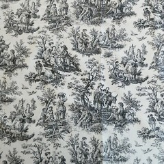 Waverly Rustic Toile Fabric Black & White 54×102 inches Country Life Scenes