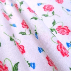 Red Blue Peone Print Cotton Flannel Fabric 45″ By Yard Floral Blanket Fabric
